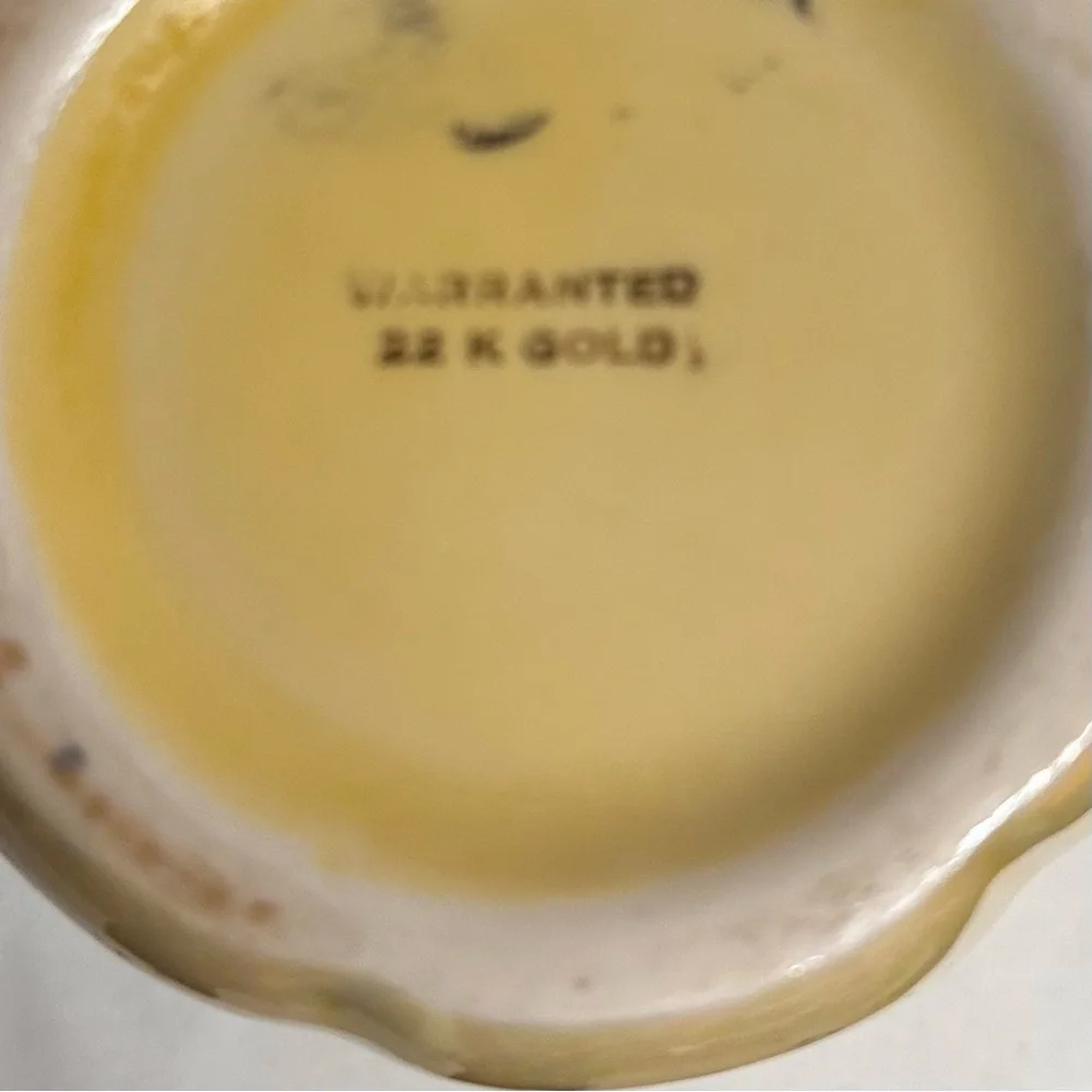 Iridescent Yellow Lustreware Ceramic Pitcher 22K Gold Trim
